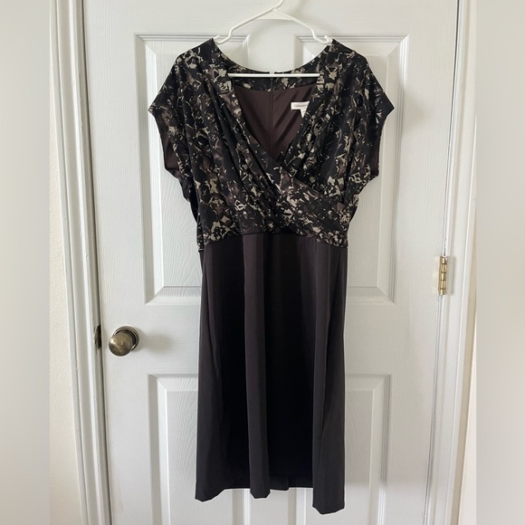 Calvin Klein Dresses & Skirts - Coldwater Creek Black Midi Dress with Brown-Cream Print Bodice
